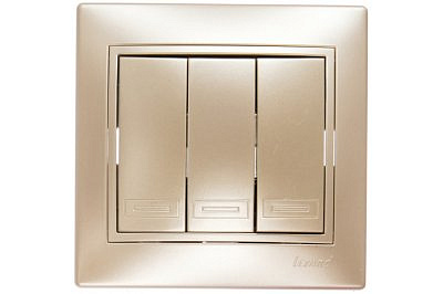 Выключатель LEZARD MIRA 3 - клавиши, жемчужный белый с коричневой вставкой 701-3031-109