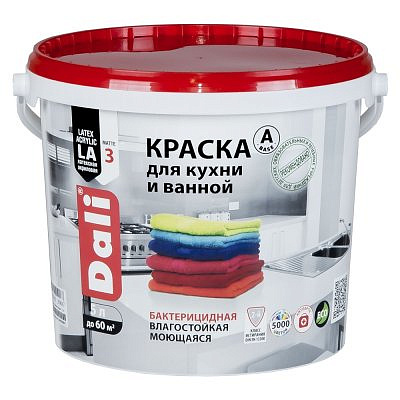 Краска DALI латексная для кухни и ванной, влагостойкая, матовое покрытие 5л