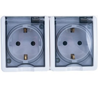 Евророзетка 2-м земля шторки крышка ОП белый 16А IP54 11-2404-01 Era Эксперт
