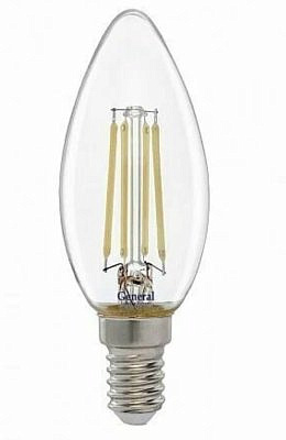 Лампа светодиодная Е14 15W 4500K 4K 35x98 нитевидная, прозрачная GLDEN-CS-15-230-E14-2700 661417 General филамент свеча 