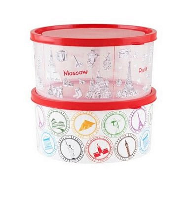 Коробка круглая с декором 1,9л