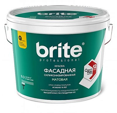Краска в/д BRITE PROFESSIONAL фасадная силиконизированная Белая матовая, База А, 9л