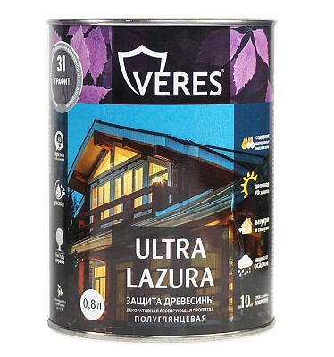 Декоративная пропитка для дерева VERES Ультра лазура №31 Графит 0,8л VU-37 281420