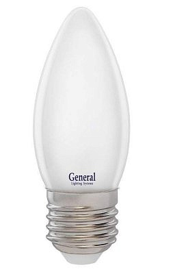 Лампа светодиодная Е27  8W 2700K 2K 35x36 нитевидная, матовая 649995 General филамент свеча