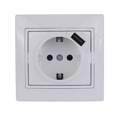 Розетка 701-0215-121 1гн керам. б/з бел.с серой встав.Мира