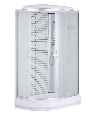 Душевая кабина CS-66120-20R FW 120*80*215 средний поддон 20 см, Белый кирпичный узор,профиль хром
