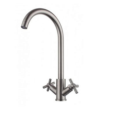Смеситель для кухни FMARK FS8432 двуручный,сатин,нержавеющая сталь