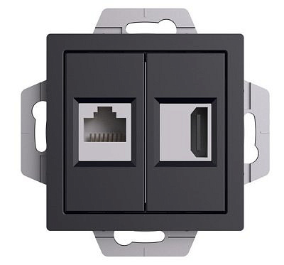 Механизм  розетки СУ 1 местная  HDMI+RJ45, категория 5Е, КАРБОН ATN001082 859769