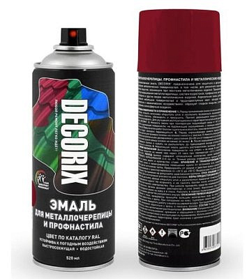 Эмаль аэрозольная DECORIX для металочерепиц и профнастила винно-красный RAL 3005 520мл 