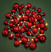 Гирлянда электрическая декоративная из шаров, 5 LED, 281см, 1 режим, 3xААА, красный, пластик СНОУ БУМ 384-326