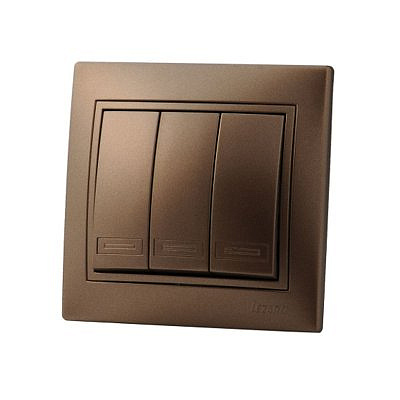 Переключатель 3 - клавиши светло коричневый  701-3131-109 Мира с/у