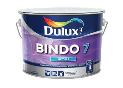 Краска водно-дисперсионная DULUX (LUXIUM) BINDO 7 для стен и потолка износостойкая матовая белая База BW 9л.