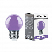 Лампа светодиодная Feron Е27 1ватт Белт Лайт G45 шар фиолетовый 70х45 LB37 38125