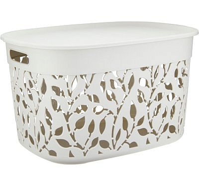 Коробка Флора 25л с крышкой белый ротанг