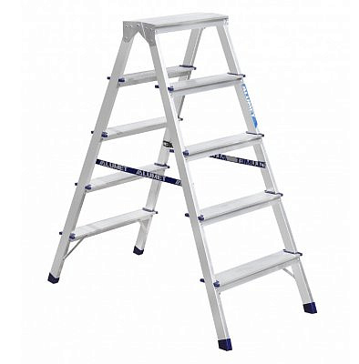 Стремянка двухсторонняя алюминиевая 5 ступеней АЛЮМЕТ 44976