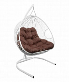 Подвесное кресло для ДВОИХ Ротанг (БЕЛЫЙ),подушка коричневая в ассортименте