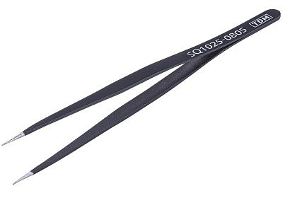 Пинцет прецизионный прямой 140мм, острое жало, нерж., антистат. покр, блистер SQ1025-0805  ТДМ рубин