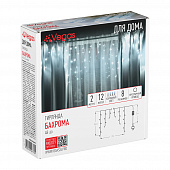 Электрогирлянда VEGAS "Бахрома" 48 холодных LED ламп, 12 нитей, контроллер 8 режимов, прозрачный провод, 2*0,6 м, 220 v /20