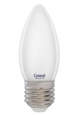 Лампа светодиодная Е27  8W 4500K 4K 35x96 нитевидная, матовая 649996 General филамент свеча 