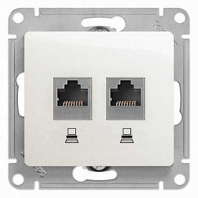 Механизм розетки комплект. 2-м RJ45+ RJ45 кат. 5Е белый SchE GLS000185КК