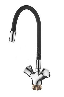 Cмеситель для кухни Ledeme L4022-2 гибкий шланг,черный, крест