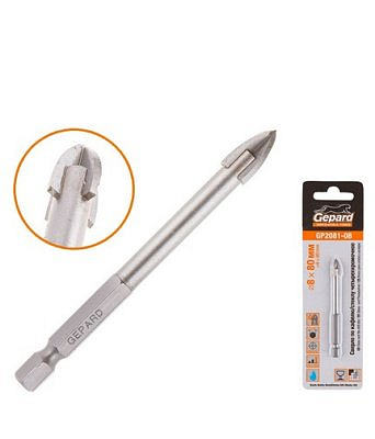 Сверло по кафелю, стеклу четырехкромочное 8*80мм Gepard