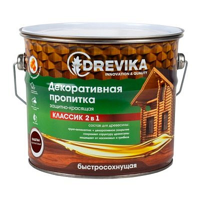 DREVIKA  Пропитка декоративная Классик 2в1 каштан 2,7л
