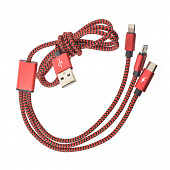 Кабель зарядный ROBITON P12 Multicord Lightning (Apple 8pin), Micro-USB и Type-C красный PH1