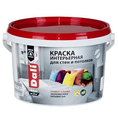 Краска DALI интерьерная для стен и потолков, белоснежный 2,5л