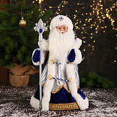 Дед Мороз "В шубке с застежками" двигается, 40 см, бело-синий   7856845