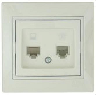 Розетка 701-0303-143 телеф./компьют. СУ 2 мест. крем (RJ11+RJ45)  Распродажа