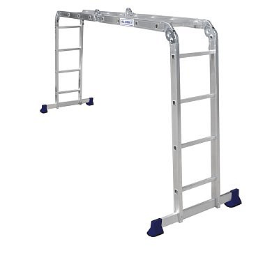 Алюминевая профессиональная четырёхсекционная шарнирная лестница 122х235х457, 4х4 ступеней