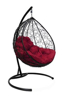 Подвесное кресло КАПЛЯ Ротанг (ЧЕРНЫЙ),подушка бордовая