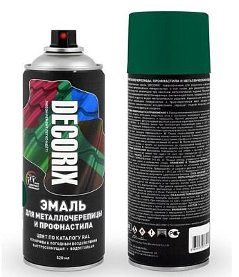 Эмаль аэрозольная DECORIX для металочерепиц и профнастила зелёный мох RAL 6005 520мл 