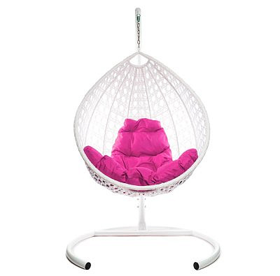 Подвесное кресло КАПЛЯ Ротанг (БЕЛЫЙ),подушка розовая
