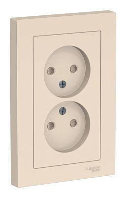 Механизм розетки двухместной с рамкой Schneider Electric ATLASDESIGN скрытый монтаж со шторками винтовые клеммы бежевый ATN000222
