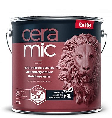Краска в/д BRITE CERAMIC для интенсивно используемых помещений База А, 2,7л