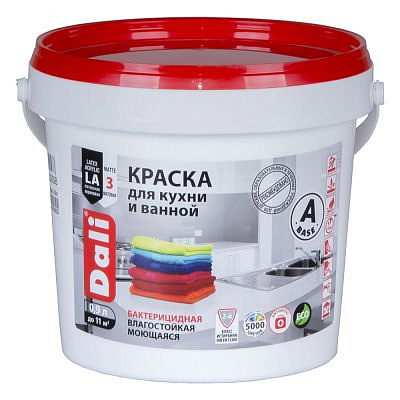 Краска DALI латексная для кухни и ванной, влагостойкая, матовое покрытие 0,9л
