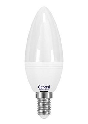 Лампа светодиодная Е27  7W 4500K 4K 38x108 пластик, алюминий 650100 General свеча АКЦИЯ