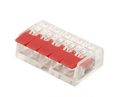 СМК-5 упак.  8шт/упак (0,08*2.5мм2) 5-ая ПРОЗРАЧНАЯ клемная колодка с рычагом 32A 221-414