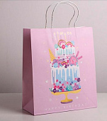 Пакет подарочный крафтовый "Happy Birthday" 26х30х11,5см "Дарите счастье"