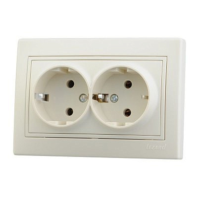 Розетка 701-0303-127 2-гн керамика с/з крем с кр.вст. Мира