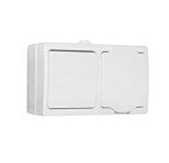 Розетка  ОП 1место с заземление , пластик , шторки крышка  IP54 белый