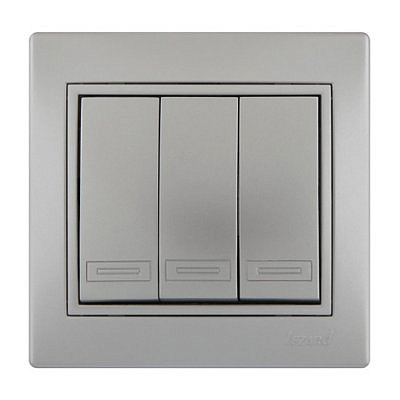 Переключатель 3-клавиши металлик серебро со вставкой 701-1010-109  Мира