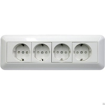 Розетка четырехместная с з/к и з/ш, белая RА16-411М-ВI 16A250В
