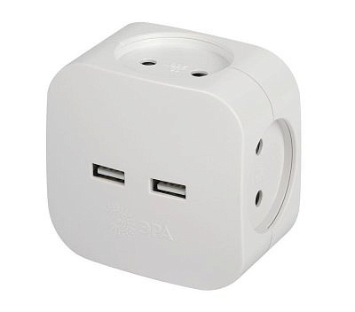 Разветвитель (тройник) 4 розетки (10А) +2xUSB (2.4A/5В), (корпус PC) белый SP-4-USB-W 49532 845259 