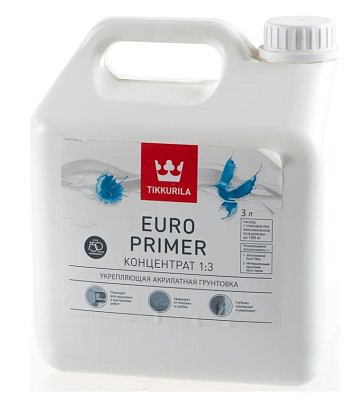 Грунтовка ТИККУРИЛА ЕВРО ПРАЙМЕР акриловая (концентрат) 3л