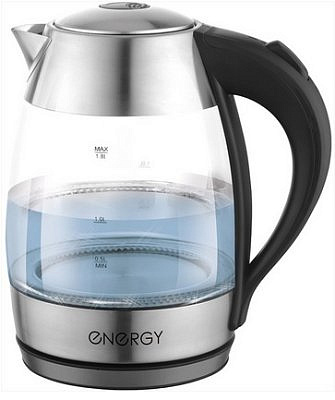 Чайник электрический ENERGY E-255  1.8л  стекло пластик цвет черный 164135