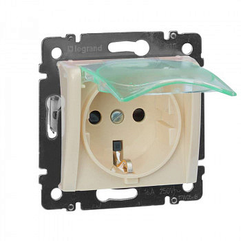 Механизм розетки 1-м СП Valena защ. шторки с защ. крышкой нем. станд. IP44 сл. кость Leg 774120 
