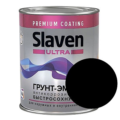 Грунт-эмаль по ржавчине Slaven ULTRA быстросох. черный 1,2кг(RAL 9005)